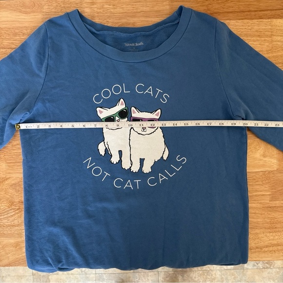 Modcloth Size M Blue Cool Cats Not Cat Calls Long Sleeve Sweatshirt - Picture 7 of 8